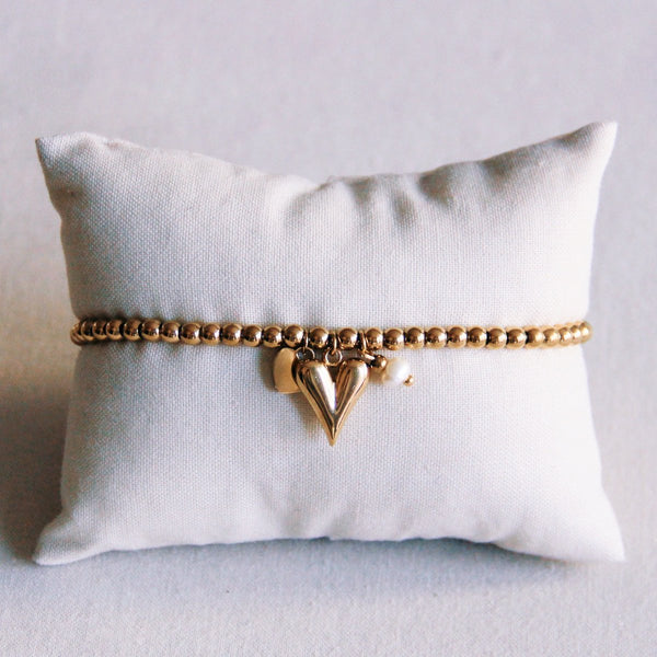 Bazou - Perlenarmband mit Herzen und Mini-Perle - Gold