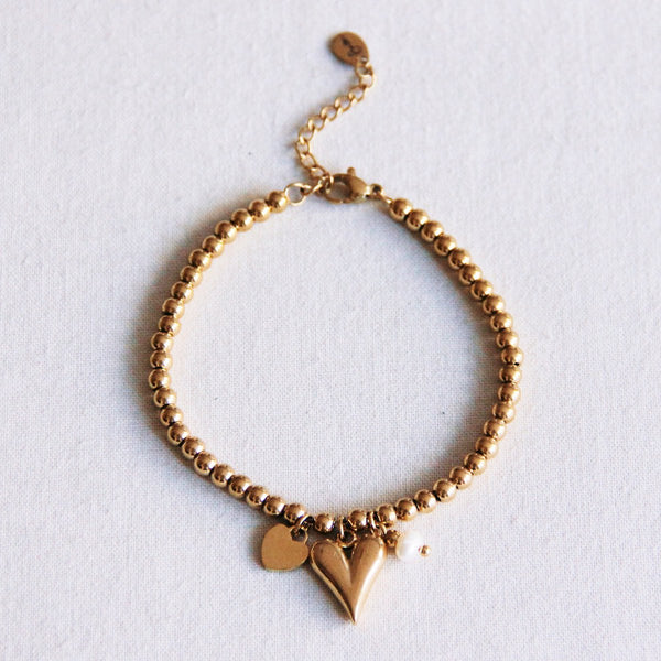 Bazou - Perlenarmband mit Herzen und Mini-Perle - Gold