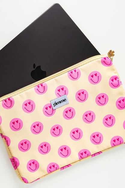 Gimme Smiling Face Laptophoes - 13 inch - Geel - Little Things