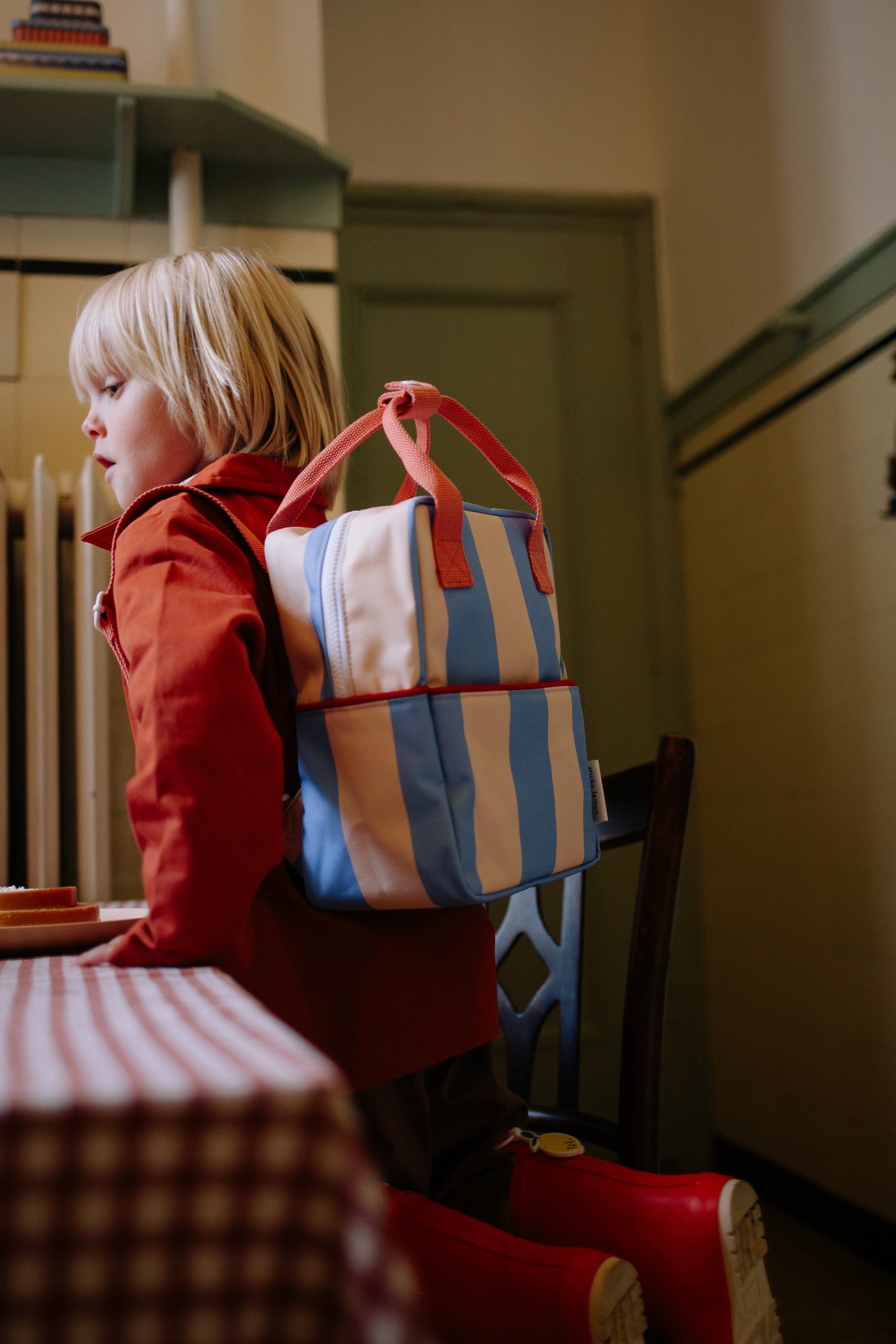 Sticky Lemon Backpack Small – Stripes - Cloud Blue & Twiggy Beige - Little Things