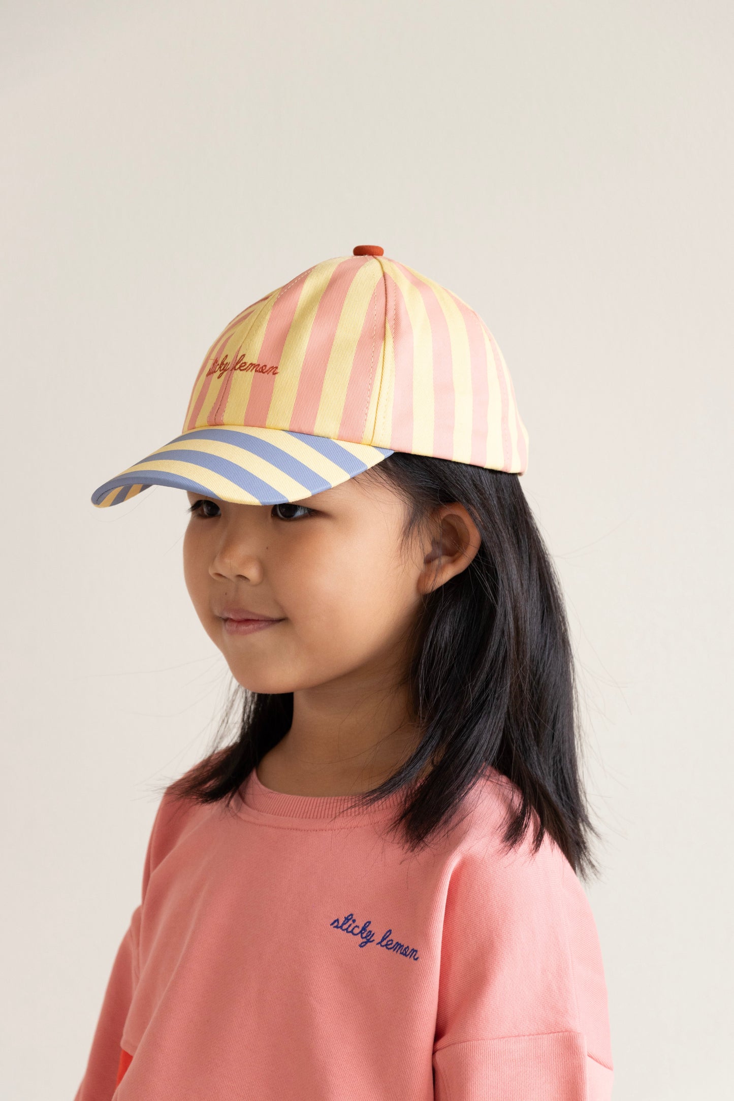 Sticky Lemon Cap – Stripes - Coral Pink & Sandy Yellow - Little Things
